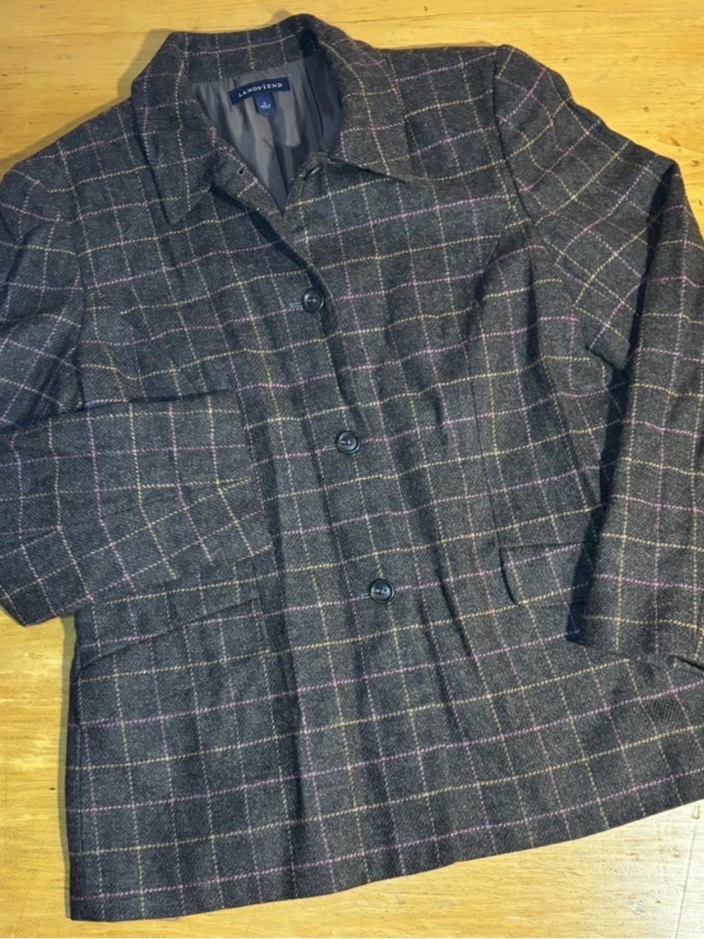 Lands' End Women's Wool Plaid Button-Front Jacket